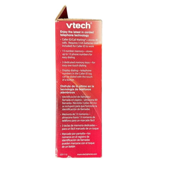 Vtech CD1113 Trimstyle Corded Trimline Desk/Wall Phone w/ Caller ID Call Waiting - Picture 5 of 7
